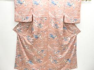 柴垣に花模様小紋着物